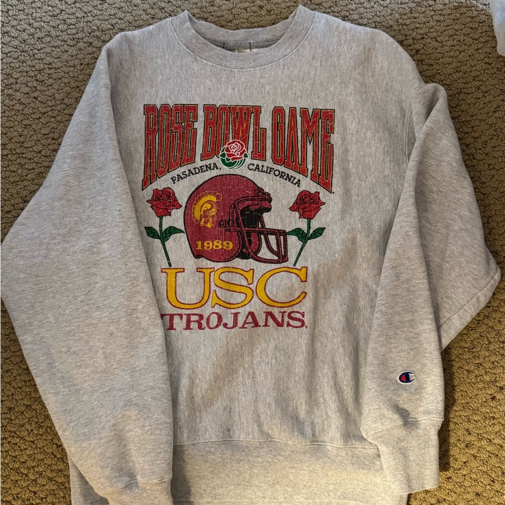 Champion Gray USC Trojans Rose Bowl Crewneck Sweater- Vintage  Look- Small